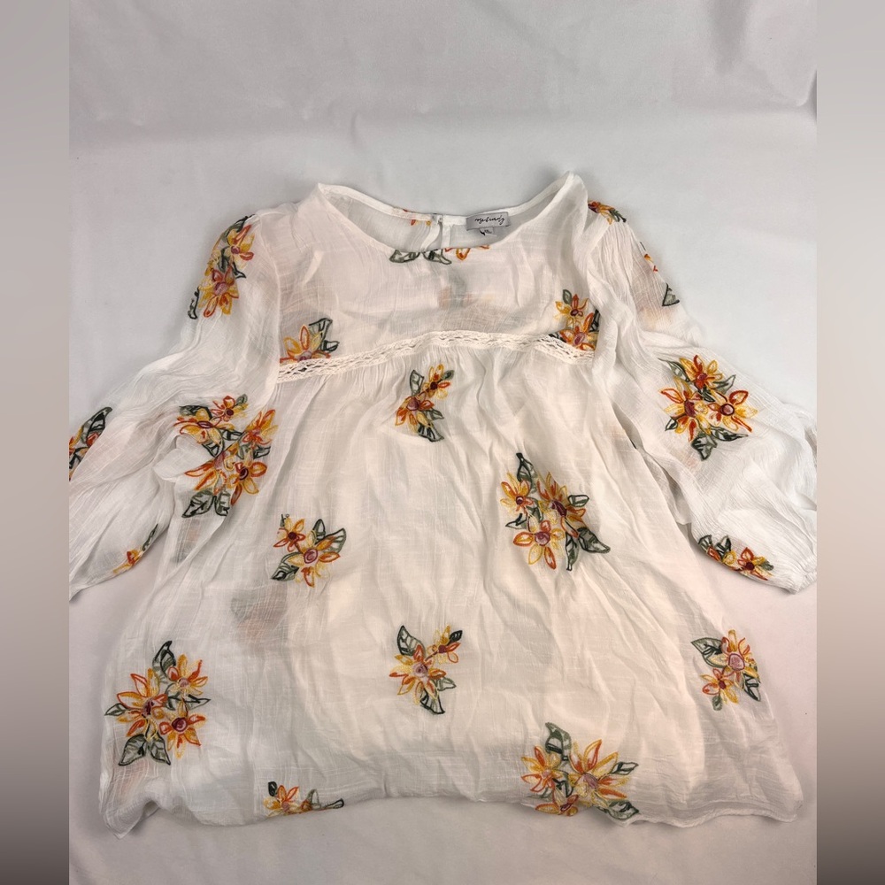 Floral Sheer Blouse with Yellow and Orange Accents